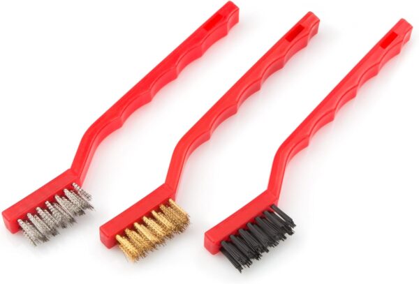 3 Pieces Mini Wire Brush Set Brass, Nylon, Stainless Steel & Bristles