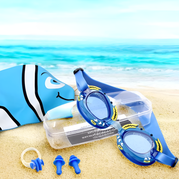Swimming Goggles Kit  Set: Goggles Protective Case, Nose Clip and Ear Plugs